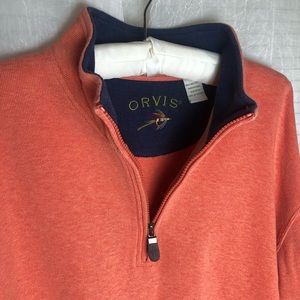 Orvis M Coral Shell Colored Cotton Knit Quarter Zip Mock Neck Pullover